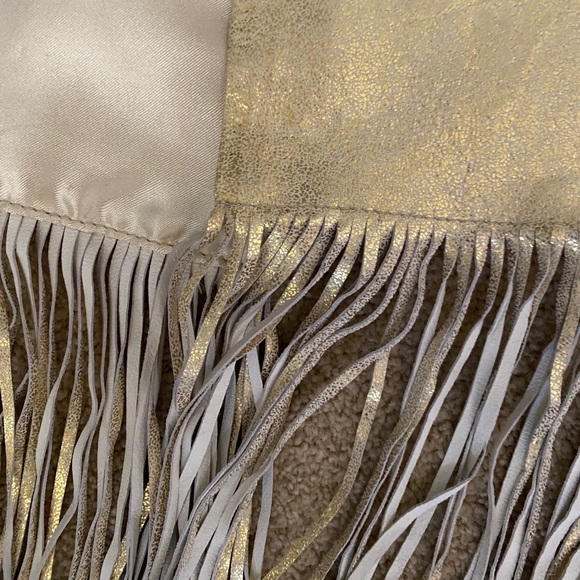 Gold Leather Fringe Scarf - Picture 3 of 3